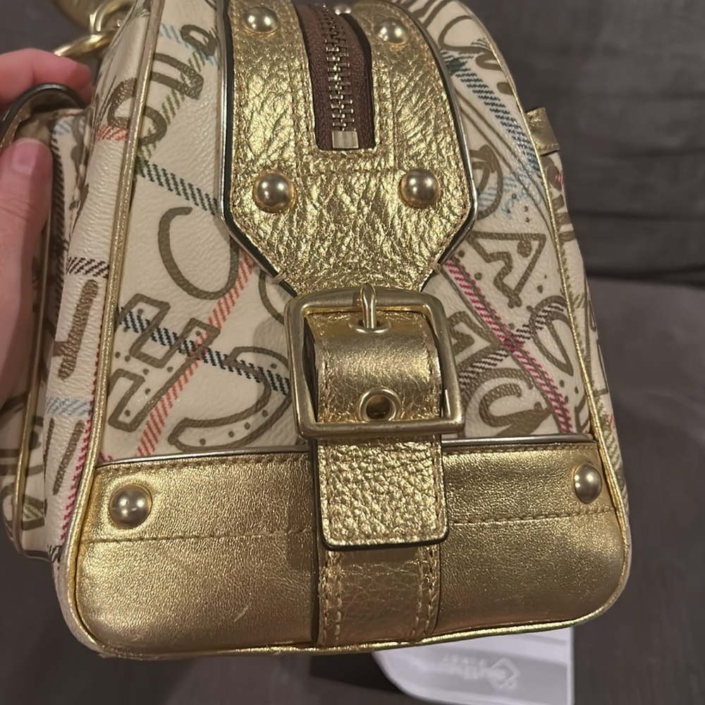 Coach Poppy Chelsea Graffiti Gold Tattersall Satchel Purse Cream and Gold - Picture 10 of 17